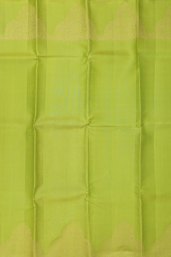 Kanchipuram Silk Saree In Lime Green With Zari Border
