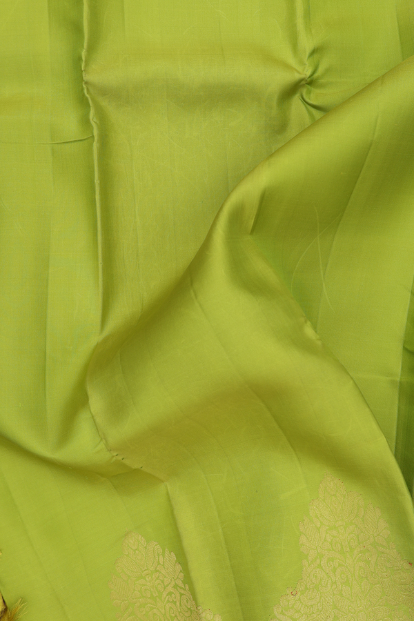 Kanchipuram Silk Saree In Lime Green With Zari Border