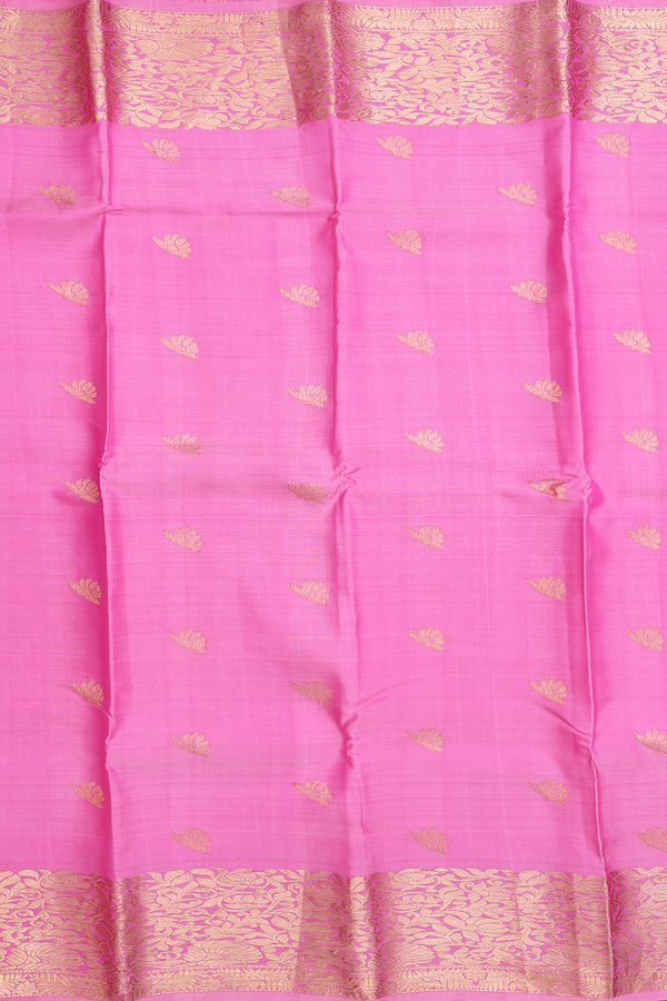 Kanchipuram Silk Saree In Lotus Pink With Zari Buttas