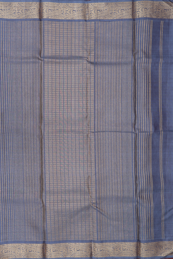 Kanchipuram Silk Saree In Grey With Floral Buttas