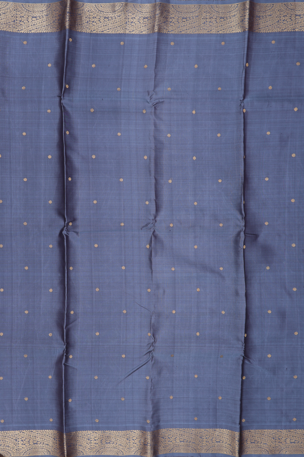 Kanchipuram Silk Saree In Grey With Floral Buttas