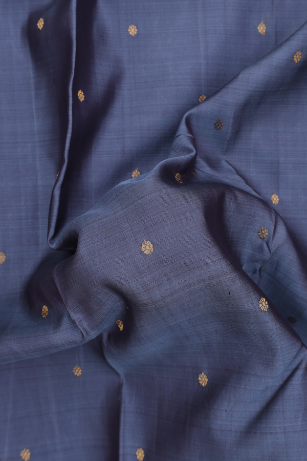 Kanchipuram Silk Saree In Grey With Floral Buttas