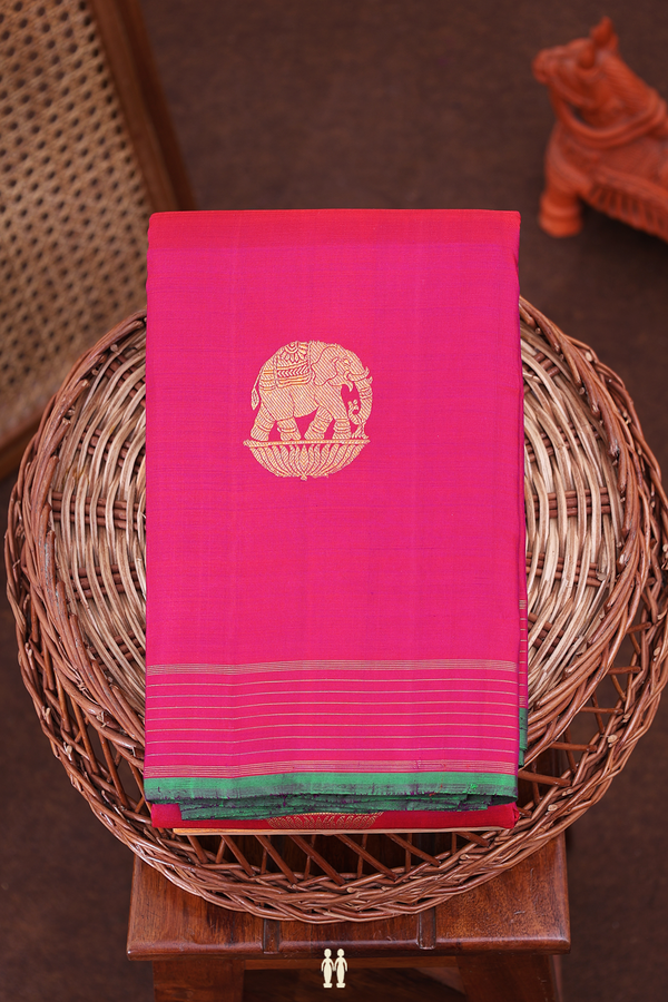 Kanchipuram Silk Saree In Deep Magenta With Elephant Motifs