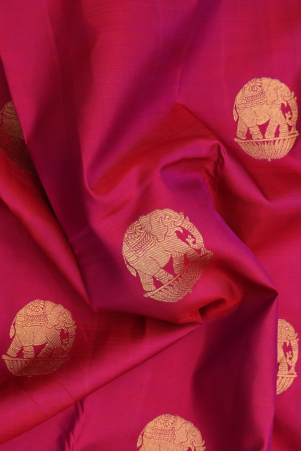 Kanchipuram Silk Saree In Deep Magenta With Elephant Motifs