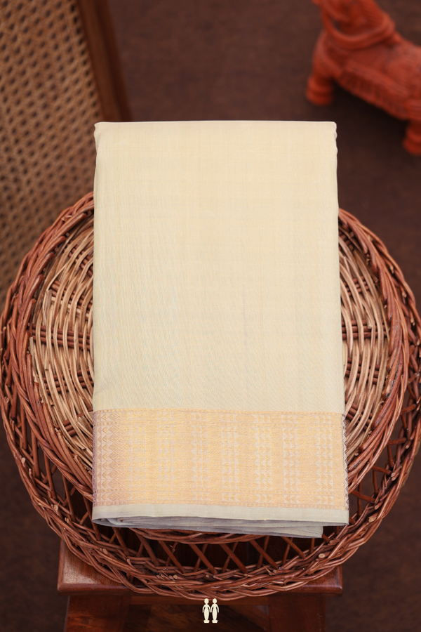 Kanchipuram Silk Saree In Pastel Khaki With Zari Border