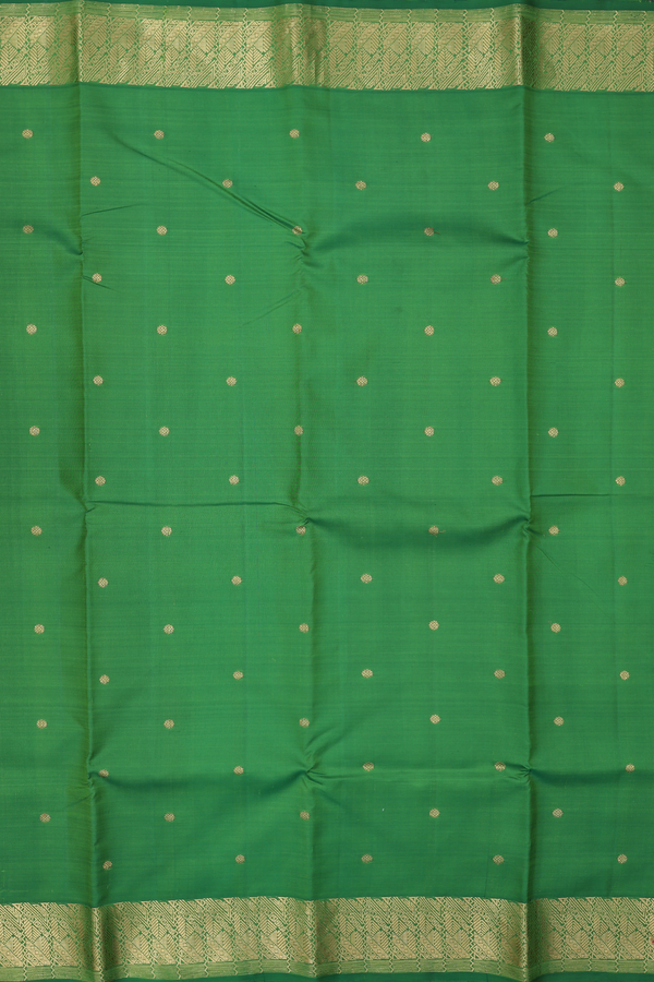 Kanchipuram Silk Saree In Leaf Green With Zari Buttas