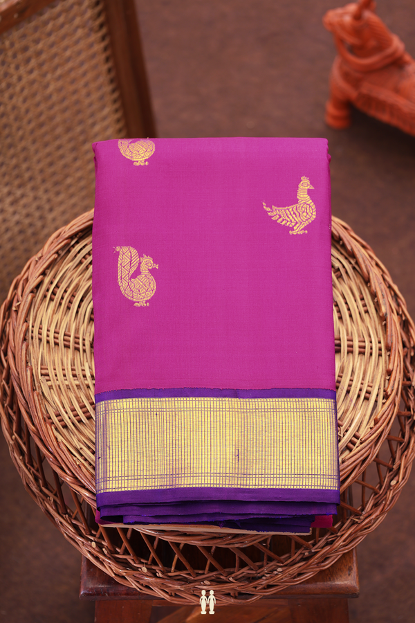 Kanchipuram Silk Saree In Berry Purple With Peacock Buttas