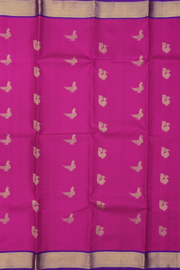 Kanchipuram Silk Saree In Berry Purple With Peacock Buttas