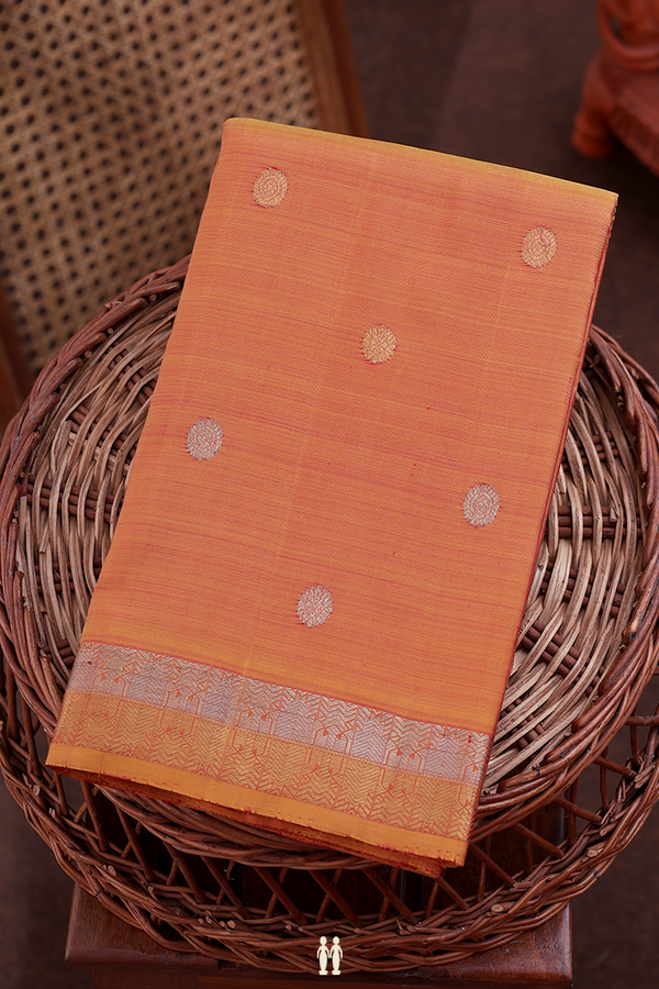Kanchipuram Silk Saree In Orange With Chakram Buttas