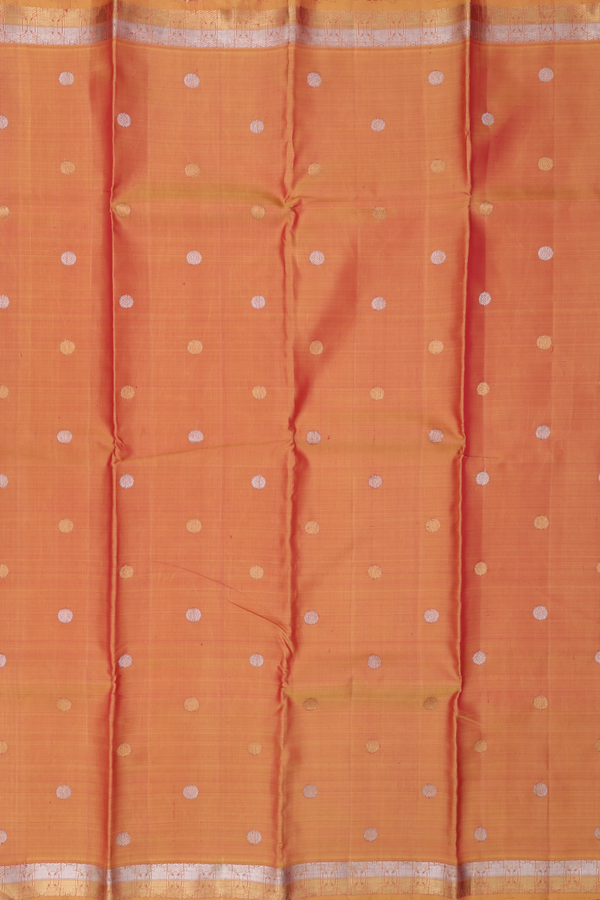 Kanchipuram Silk Saree In Orange With Chakram Buttas