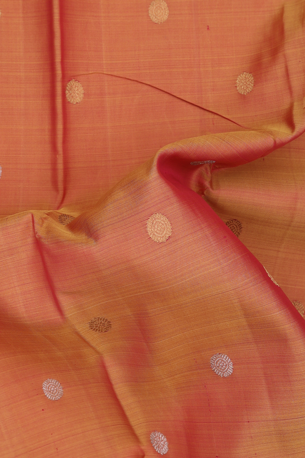 Kanchipuram Silk Saree In Orange With Chakram Buttas