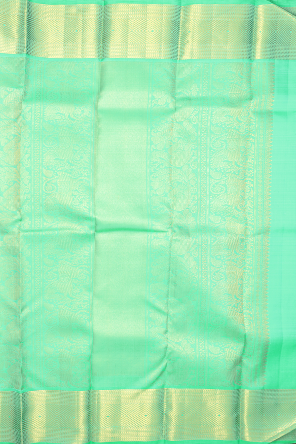 Kanchipuram Silk Saree In Aqua Green With Zari Buttas