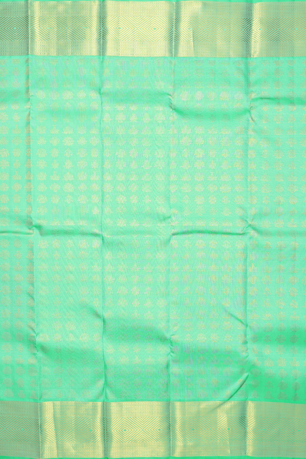 Kanchipuram Silk Saree In Aqua Green With Zari Buttas