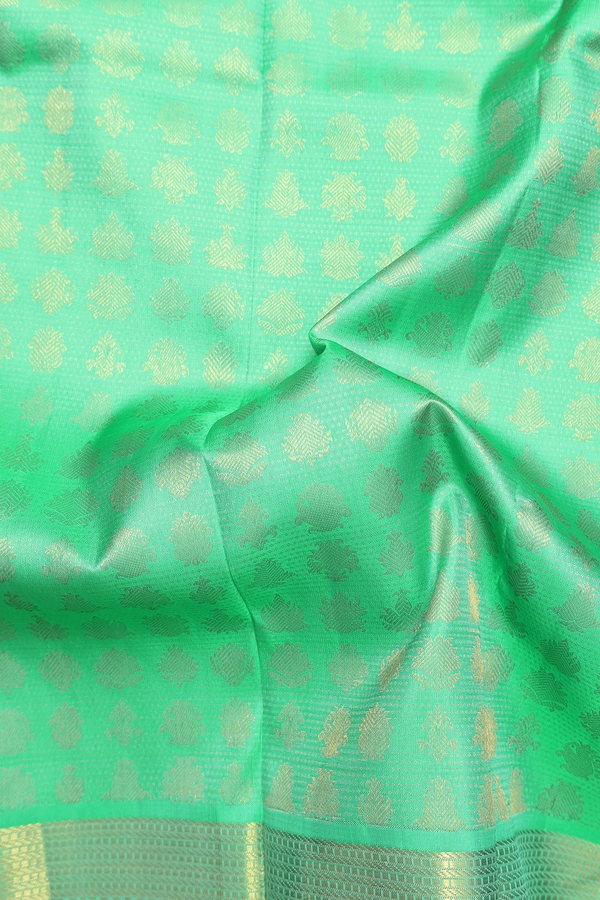 Kanchipuram Silk Saree In Aqua Green With Zari Buttas