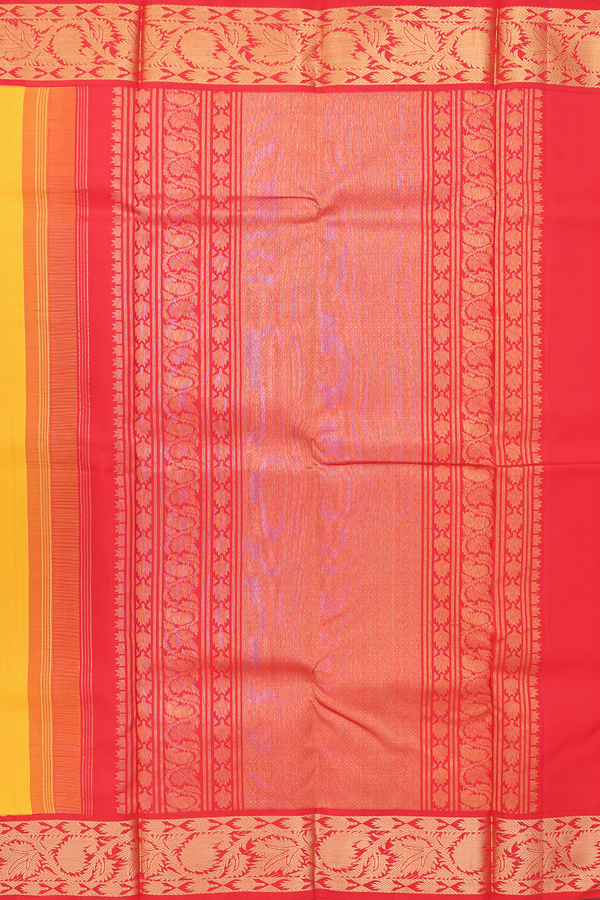 Kanchipuram Silk Saree In Saffron Yellow With Contrast Border