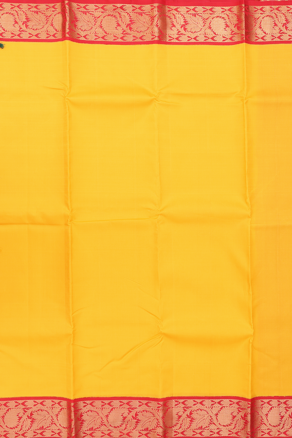 Kanchipuram Silk Saree In Saffron Yellow With Contrast Border