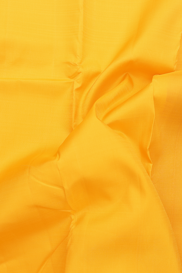 Kanchipuram Silk Saree In Saffron Yellow With Contrast Border