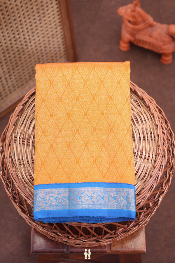 Kanchipuram Silk Saree In Honey Orange With Brocade Design