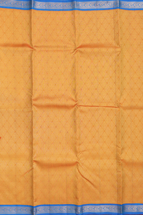 Kanchipuram Silk Saree In Honey Orange With Brocade Design