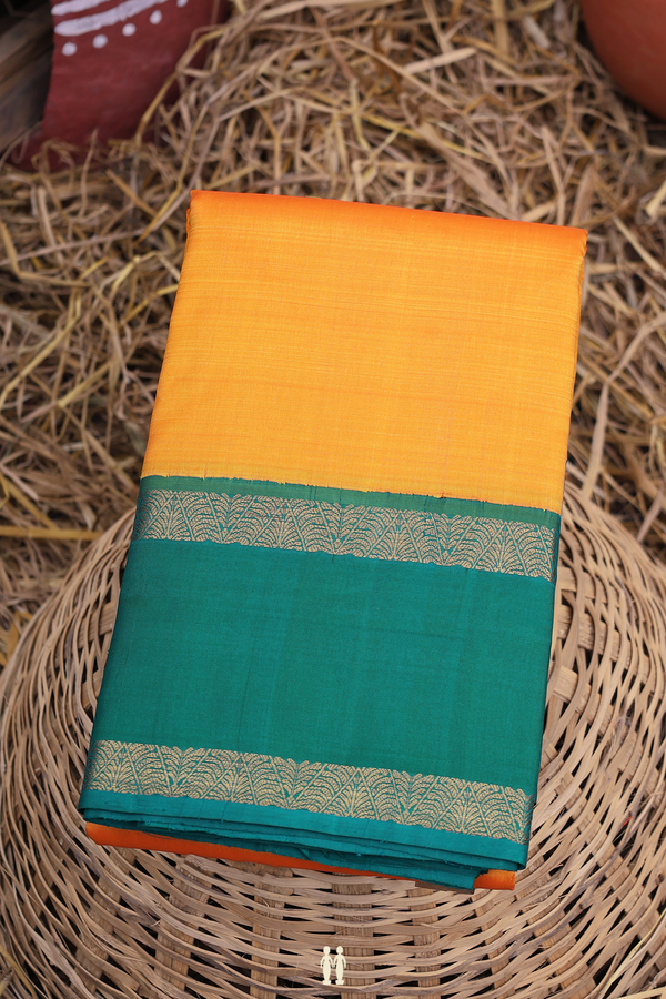 Kanchipuram Silk Saree In Orange With Contrast Border