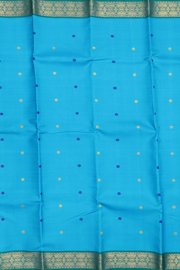 Kanchipuram Silk Saree In Blue With Rudraksh Buttas