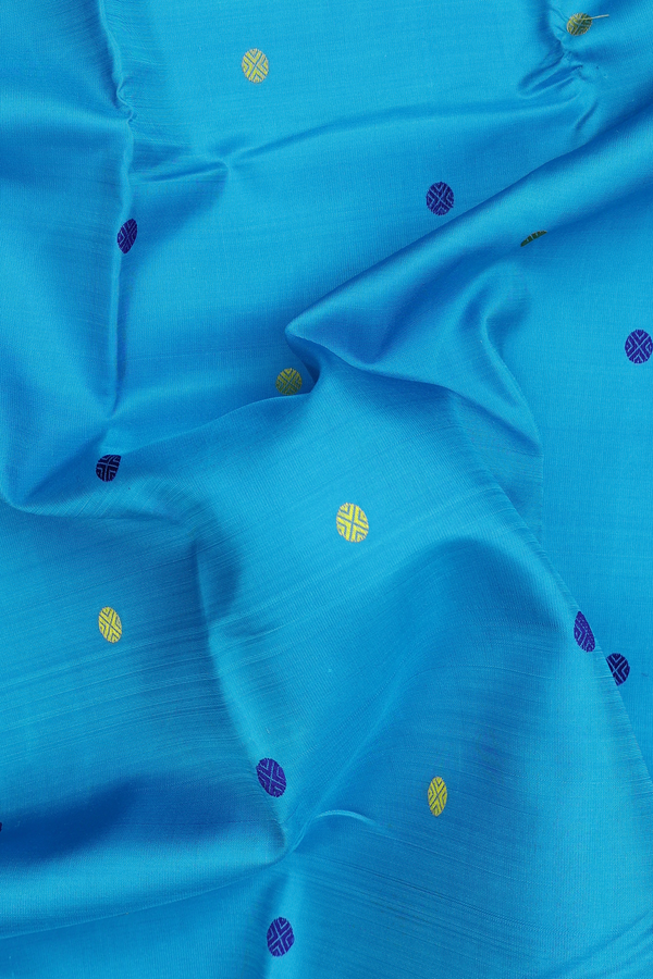 Kanchipuram Silk Saree In Blue With Rudraksh Buttas