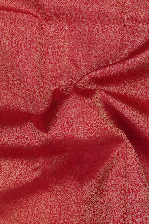 Kanchipuram Silk Saree In Scarlet Red With Brocade Design