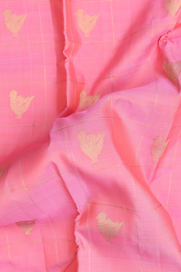 Kanchipuram Silk Saree In Pink Along Checks With Buttas