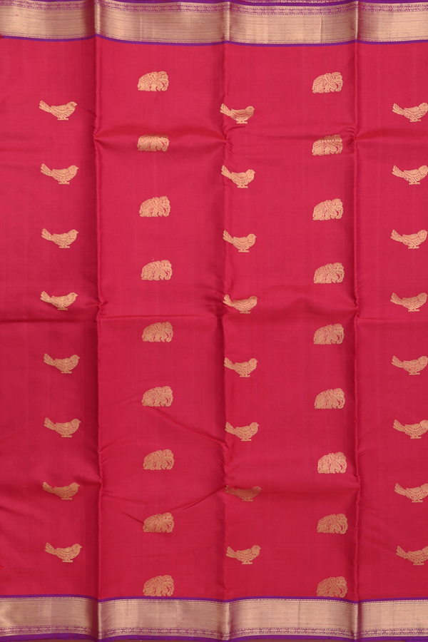 Kanchipuram Silk Saree In Crimson Red With Elephant Buttas