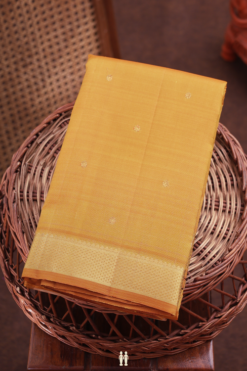 Kanchipuram Silk Saree In Mustard Yellow With Zari Buttas