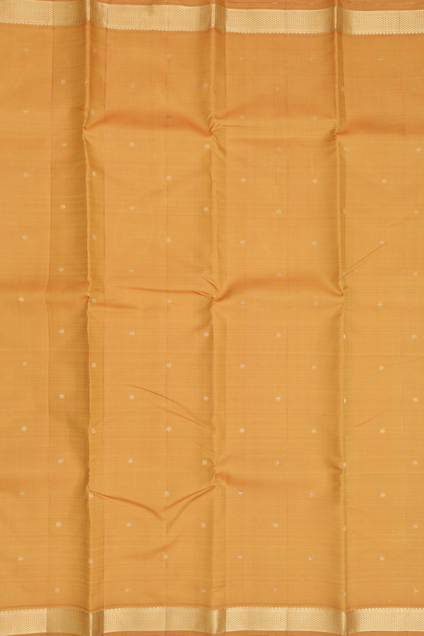 Kanchipuram Silk Saree In Mustard Yellow With Zari Buttas
