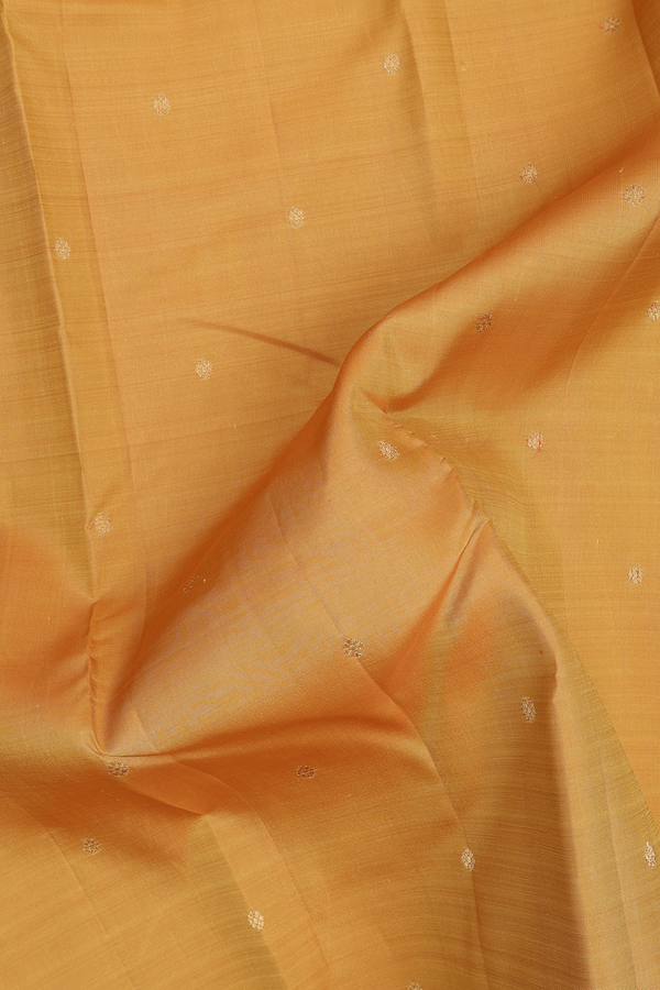 Kanchipuram Silk Saree In Mustard Yellow With Zari Buttas