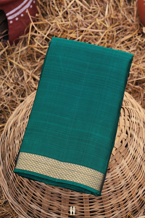 Kanchipuram Silk Saree In Forest Green With Zari Border