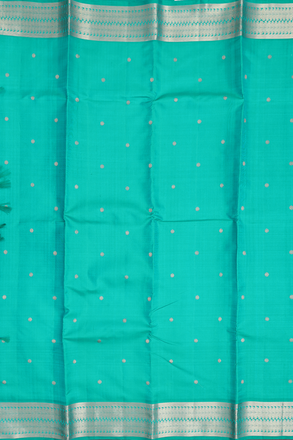 Kanchipuram Silk Saree In Peacock Green With Floral Buttis