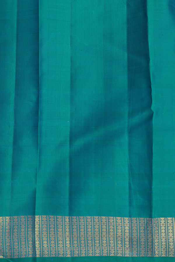 Kanchipuram Silk Saree In Teal Blue With Stripes Design