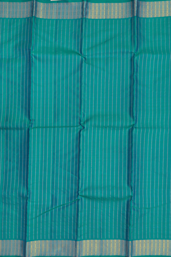 Kanchipuram Silk Saree In Teal Blue With Stripes Design