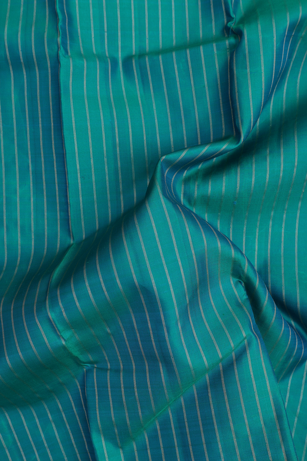 Kanchipuram Silk Saree In Teal Blue With Stripes Design