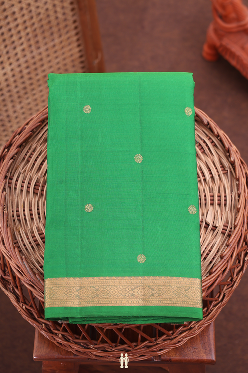 Kanchipuram Silk Saree In Green With Floral Buttis
