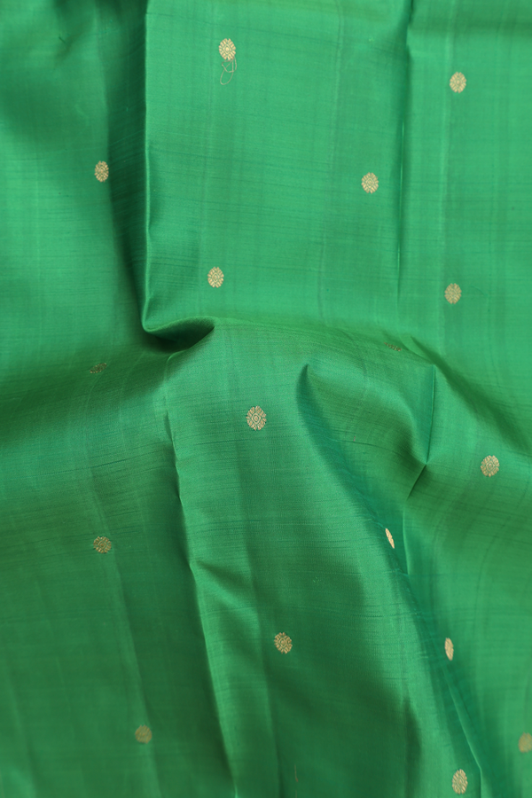 Kanchipuram Silk Saree In Green With Floral Buttis