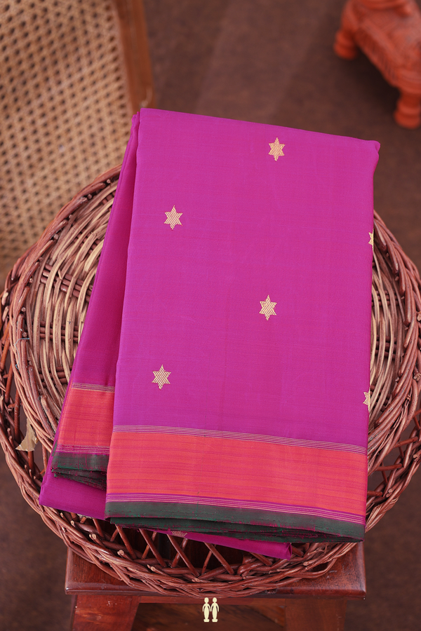 Kanchipuram Silk Saree In Dark Pink With Star Buttas