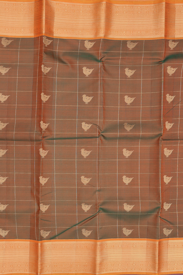 Kanchipuram Silk Saree In Dual Tone Along Stripes With Buttas