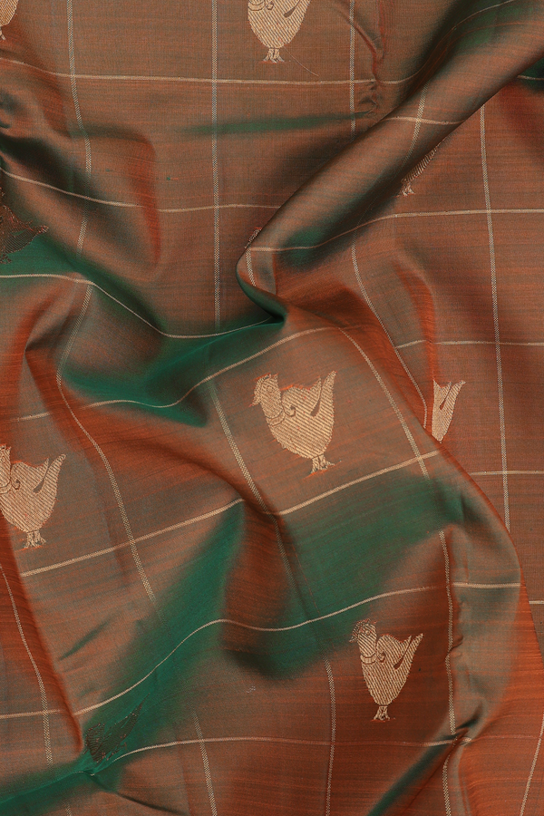 Kanchipuram Silk Saree In Dual Tone Along Stripes With Buttas