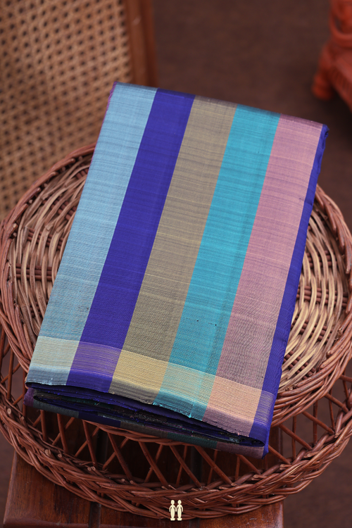 Kanchipuram Silk Saree In Multicolor With Stripes Design