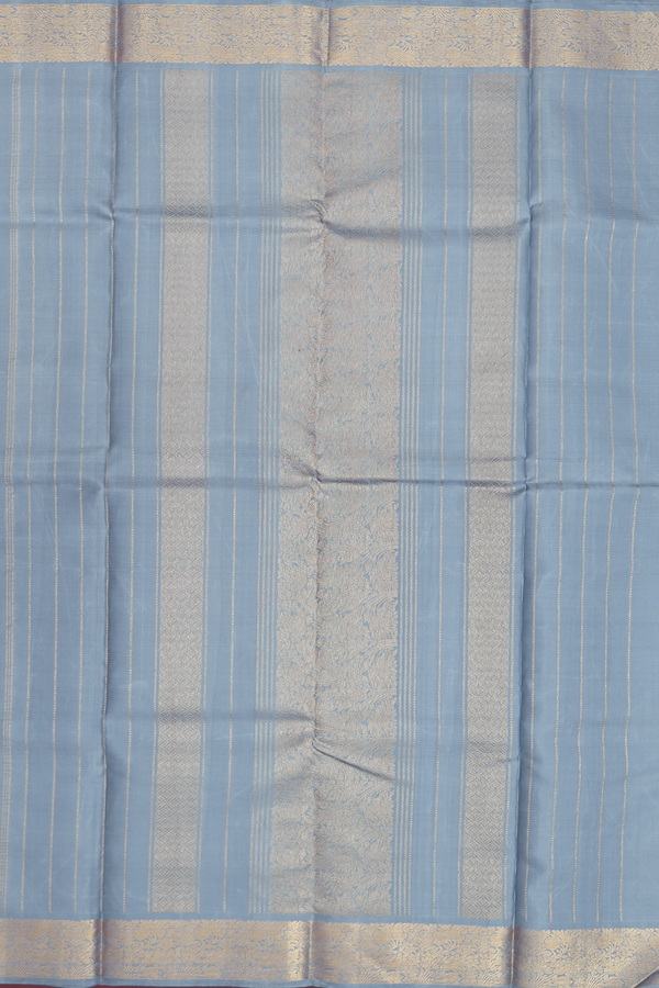 Kanchipuram Silk Saree In Pigeon Blue With Zari Buttas