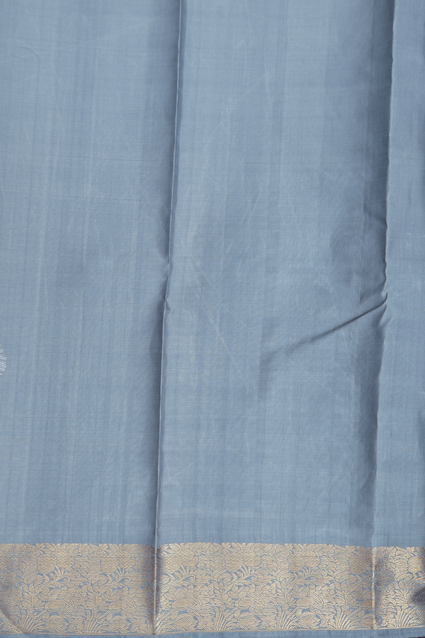 Kanchipuram Silk Saree In Pigeon Blue With Zari Buttas