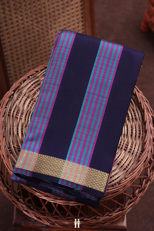 Kanchipuram Silk Saree Blue And Purple With Stripes Design
