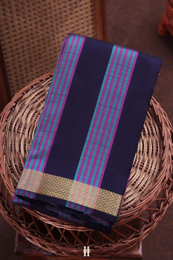 Kanchipuram Silk Saree Blue And Purple With Stripes Design