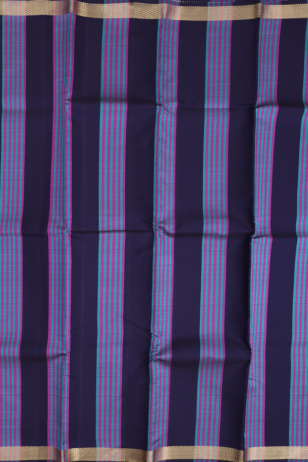 Kanchipuram Silk Saree Blue And Purple With Stripes Design