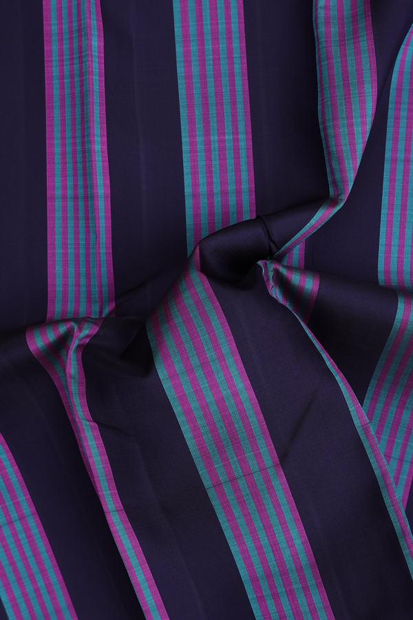 Kanchipuram Silk Saree Blue And Purple With Stripes Design