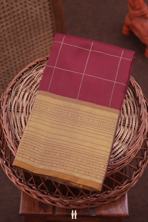 Kanchipuram Silk Saree In Hibiscus Red With Checks Design